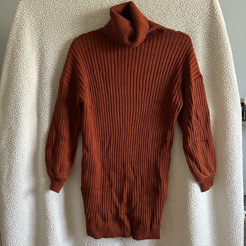 Orange/rust turtleneck sweater dress, size XS